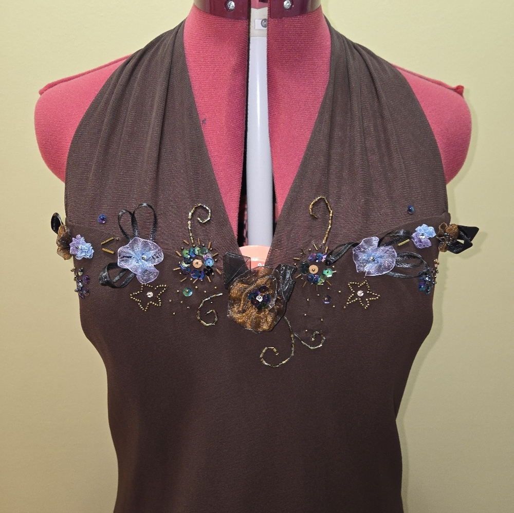 Nine West Dress 90/00s Brown Halter Dress